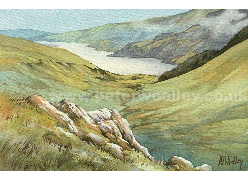 Ullswater from Glencoyne Head, watercolour painting by Peter Woolley